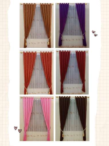 Gorden smokring polos embos jendela dan pintu 180x200cm merah hati