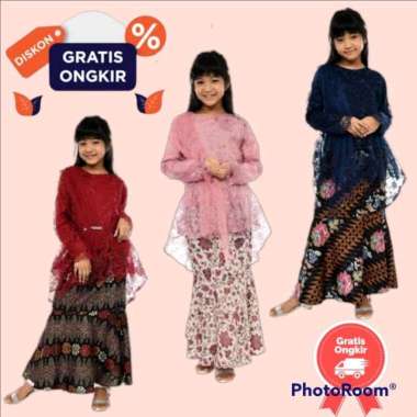 Kebaya brukat anak perempuan modern slayer Aurora tile mutiara 4-14 tahun setelan kebaya anak baju b