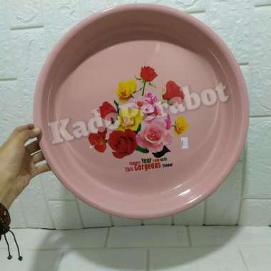 Nampan bulat Plastik motif bunga - nampan plastik warna - wadah bulat Merah Muda