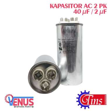 Kapasitor AC Panasonic 2 PK 3 Kaki Capasitor Double 40+2 uF Body Aluminium Silver
