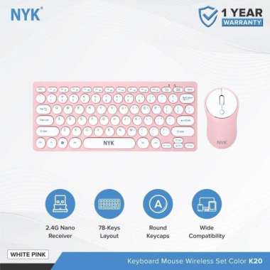 K20 NYK Keyboard Mouse WIreless Mini White pink