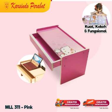 Meja Belajar Anak Lesehan Laci Pink