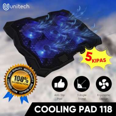 Cooling Pad Unitech Kipas Pendingin Laptop - Cooler Laptop 5 Fan 118