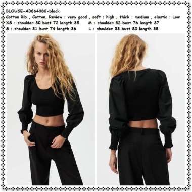 AB864380 Baju Atasan Crop Top Blouse Rajut Hitam Wanita Korea Import