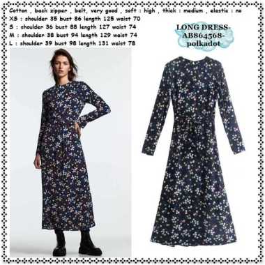 AB864568 Long Dress Midi Lengan Panjang Polkadot Wanita Korea Import