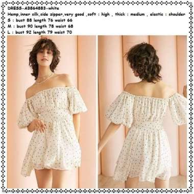 AB864883 Mini Dress Pesta Sabrina Polkadot Wanita Korea Import Putih
