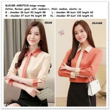 Baju Atasan Kemeja Kerja Wanita Blouse Korea Import AB537015 Orange