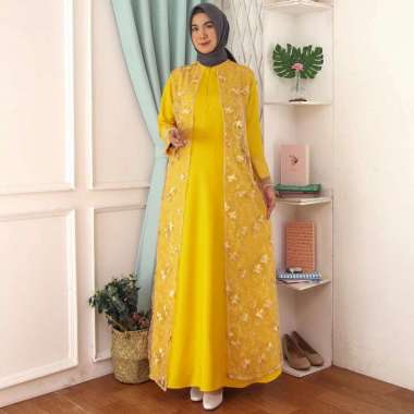 Shiyan Gamis Busui Tile Bordir Mutiara Maxi Dress Lebaran Brukat Tulle Baju Muslim Hena LD 120 TERBA