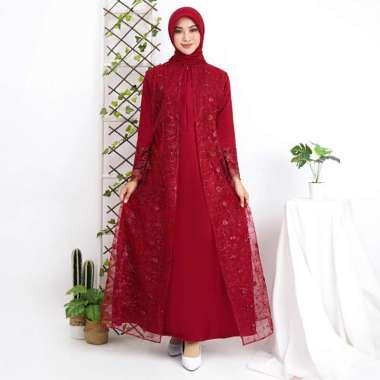 Shiyan Gamis Busui Tile Bordir Mutiara Maxi Dress Lebaran Brukat Tulle Baju Muslim Hena LD 120 TERBA