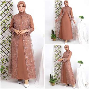 Shiyan Gamis Busui Tile Bordir Mutiara Maxi Dress Lebaran Brukat Tulle Baju Muslim Hena LD 120 TERBA