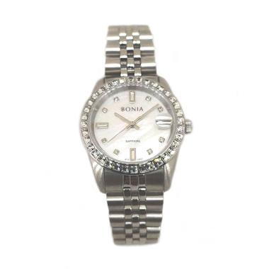 Bonia BNB 10553 Jubilee Rolex Bracelet Swarovski Bezel Jam Tangan Wanita Silver White