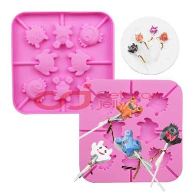 Cetakan Jelly Cetakan Silikon Coklat Permen Jelly Gummy Monster Lolipop 8 Cavity