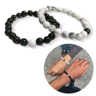 Gelang Pasangan Marble Knot Beads Bracelet Couple Marmer Couple Black n White