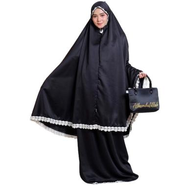 Jual Mukena Sutra Satin Polos Renda Marisa Mukena Wanita Dewasa Semua Ukuran BLACK