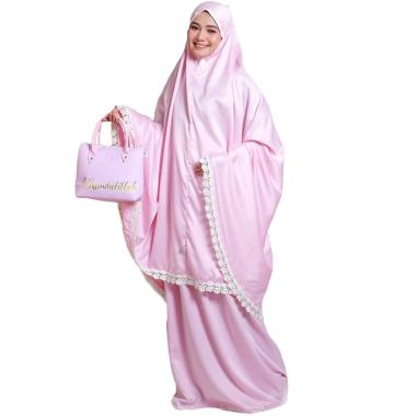Jual Mukena Sutra Satin Polos Renda Marisa Mukena Wanita Dewasa Semua Ukuran pink