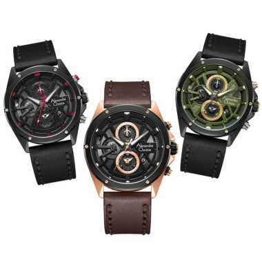 Jam Tangan Alexandre Christie Pria Chronograph AC 6620 MC KULIT Original Black Green