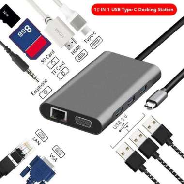 Easyidea Portable Usb Type C Hub 10 In 1 Hdmi + Vga + Usb 3.0 + Rj45 +