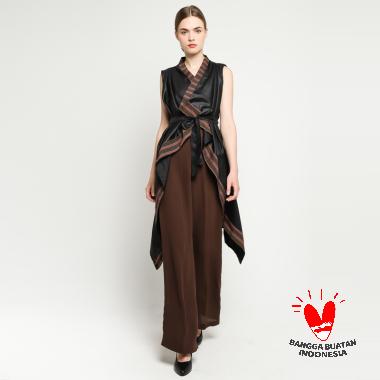 Tunik Vest Panjang Polos Long Cardigan Wanita Lurik GESYAL - Hitam Semua Ukuran Hitam