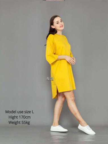 Baju Dress Oversize Wanita Korean Style Midi Dress Homewear Baju Hijab XL Mustard