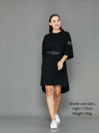 Baju Dress Oversize Wanita Korean Style Midi Dress Homewear Baju Hijab M Hitam