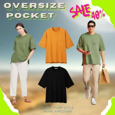 T-shirt Kaos Oversize Pria Wanita Pocket Kantong Saku Pola Uniqlo L Navy