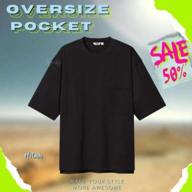 T-shirt Kaos Oversize Pria Wanita Pocket Kantong Saku Pola Uniqlo XL Hitam
