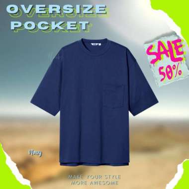 T-shirt Kaos Oversize Pria Wanita Pocket Kantong Saku Pola Uniqlo XL Navy