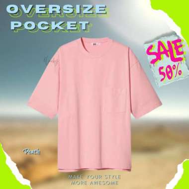 T-shirt Kaos Oversize Pria Wanita Pocket Kantong Saku Pola Uniqlo M Peach
