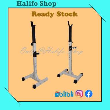 Mobile Squat Stand Adjustable - Free Bench Press Rack Set - White 10 Putih - Hitam