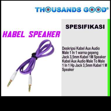 Kabel Aux Audio Male 1 In 1 warna gepeng Jack 3,5mm Kabel 1M Speaker