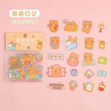 Stiker The Series Bear and Rabbit Cute Bahan PET Aesthetic Bear Mini