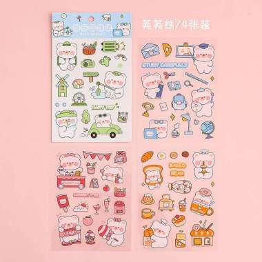 Stiker The Series Bear and Rabbit Cute Bahan PET Aesthetic Bear PJG (4)