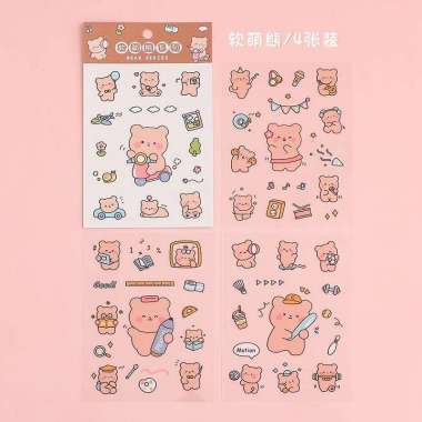 Stiker The Series Bear and Rabbit Cute Bahan PET Aesthetic Coklat Bear (4)