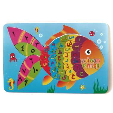 Mainan Kayu Pintar Puzzle Kayu Ikan Hijaiyah Kualitas SNI