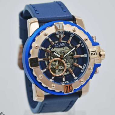 Balmer B.7990MR Jam tangan Pria Automatic Original Leather Strap Biru Rosegold