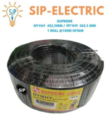 KABEL SUPREME NYYHY 4X2,5 MM HITAM SERABUT RAMBUT 4X2.5 MM 1 ROLL 100M