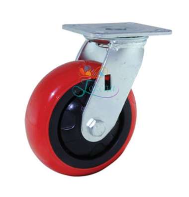 Roda Troli / Troly / Trolly PU Merah 6 Inch Heavy Duty Hidup ( Swivel ) RHJ Indonesia