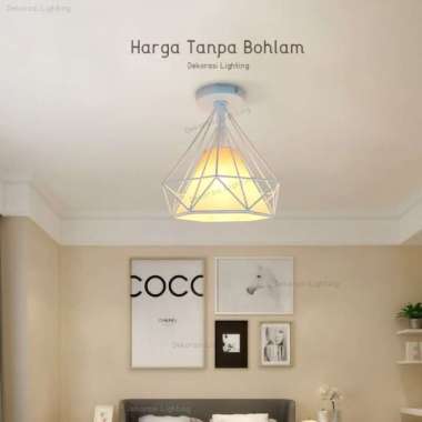 Lampu Plafon Diamond Kain Acrylic Body Putih Cafe Teras Balkon Resto
