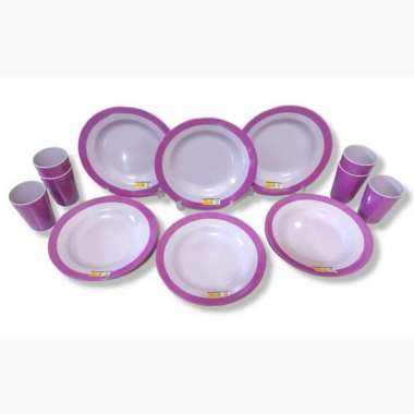 6 gelas + 6 piring melamin golden dragon ungu kombinasi