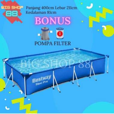 KOLAM RENANG BESTWAY KOLAM RENANG PORTABLE FRAME POOL RECTANGULAR POOL 4 METER BONUS POMPA FILTER