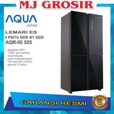 KULKAS AQUA JAPAN AQR IG 525 LEMARI ES 4 PINTU SIDE BY SIDE INVERTER hitam hitam
