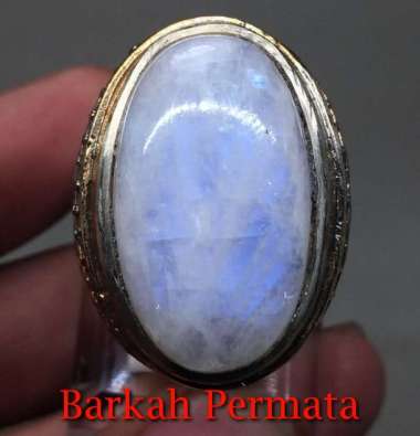 Batu Cincin Biduri laut Moonstone blue shine Asli n 1788 putih dengan bias biru