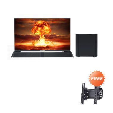 Polytron 43B8951 + S025 Soundbar Frameless LED TV - Hitam [32 inch/  Free Bracket] warna hitam polos