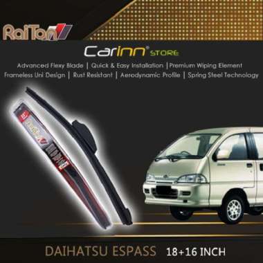 Raiton Sepasang Wiper Frameless Full Karet Kaca Depan Daihatsu Espass 18" & 16" -2 Buah Hitam