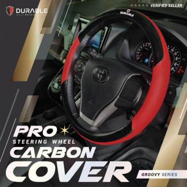 Amenity Elency Forza Sarung Steer Stir Cover Setir Mobil Motif Carbon Groovy Durable Carbon Merah