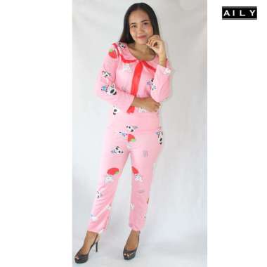 Aily SM16 Setelan Baju Tidur Wanita Celana Panjang Pink XXL