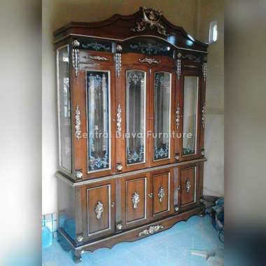 Lemari Hias Kaca Kayu Jati Ukiran Jepara Almari Display Bufet Buffet