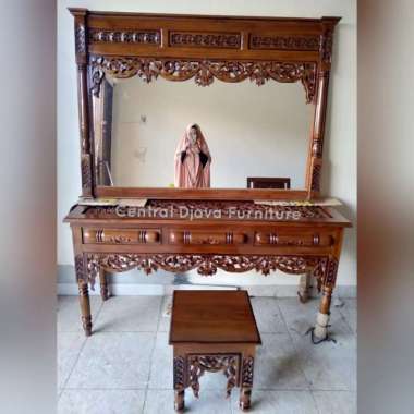 Meja Rias Konsul Peluru Altar Kayu Jati Pigura Cermin Kaca Ukir Jepara