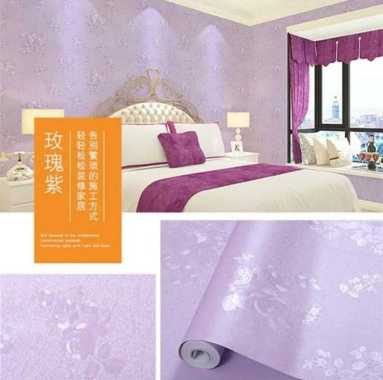 Wallpaper Dinding Polos Ungu Tekstur Bunga Mawar Cantik 10 m x 45 cm