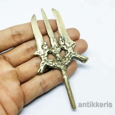 Tombak Pusaka Trisula Naga Kembar Ukuran Kecil Antik Bahan Kuningan